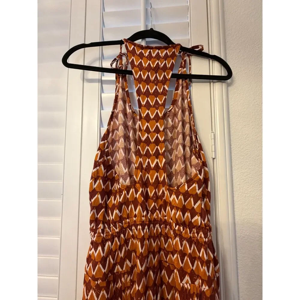 Anthropologie Jumpsuit by Graham Keegan Boho Geometric Chevron Tie Shoulder M